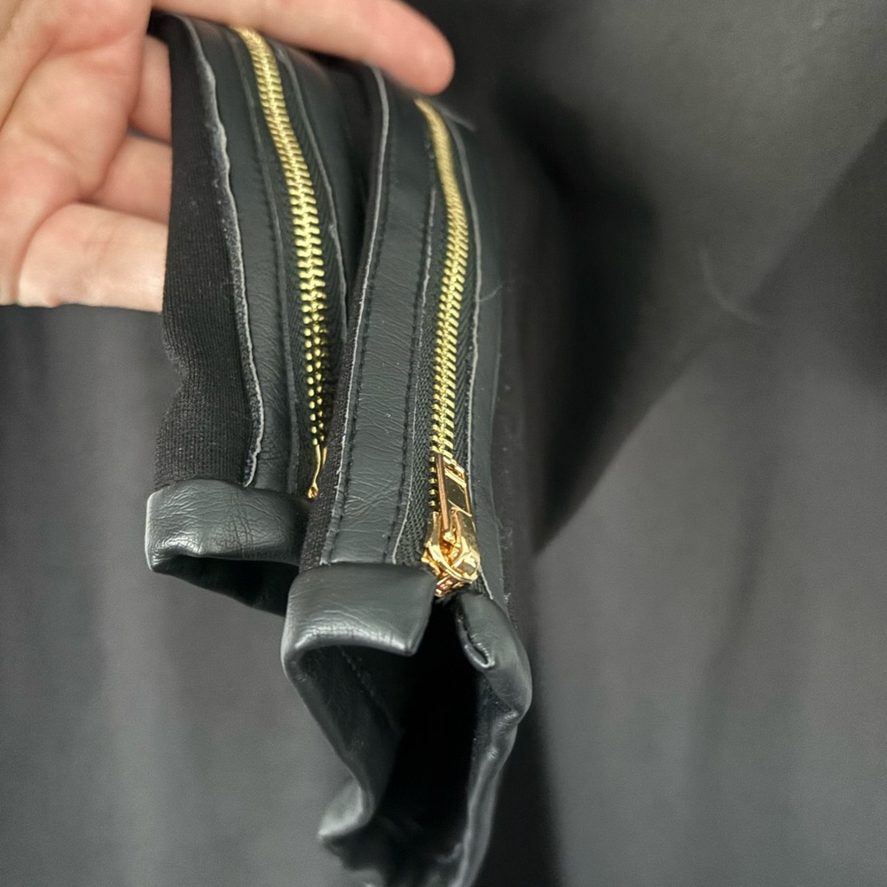 Sail to Sable Black Scuba Dress Faux Leather Trim Gold Zip Accent Size 8 - Picture 9 of 9